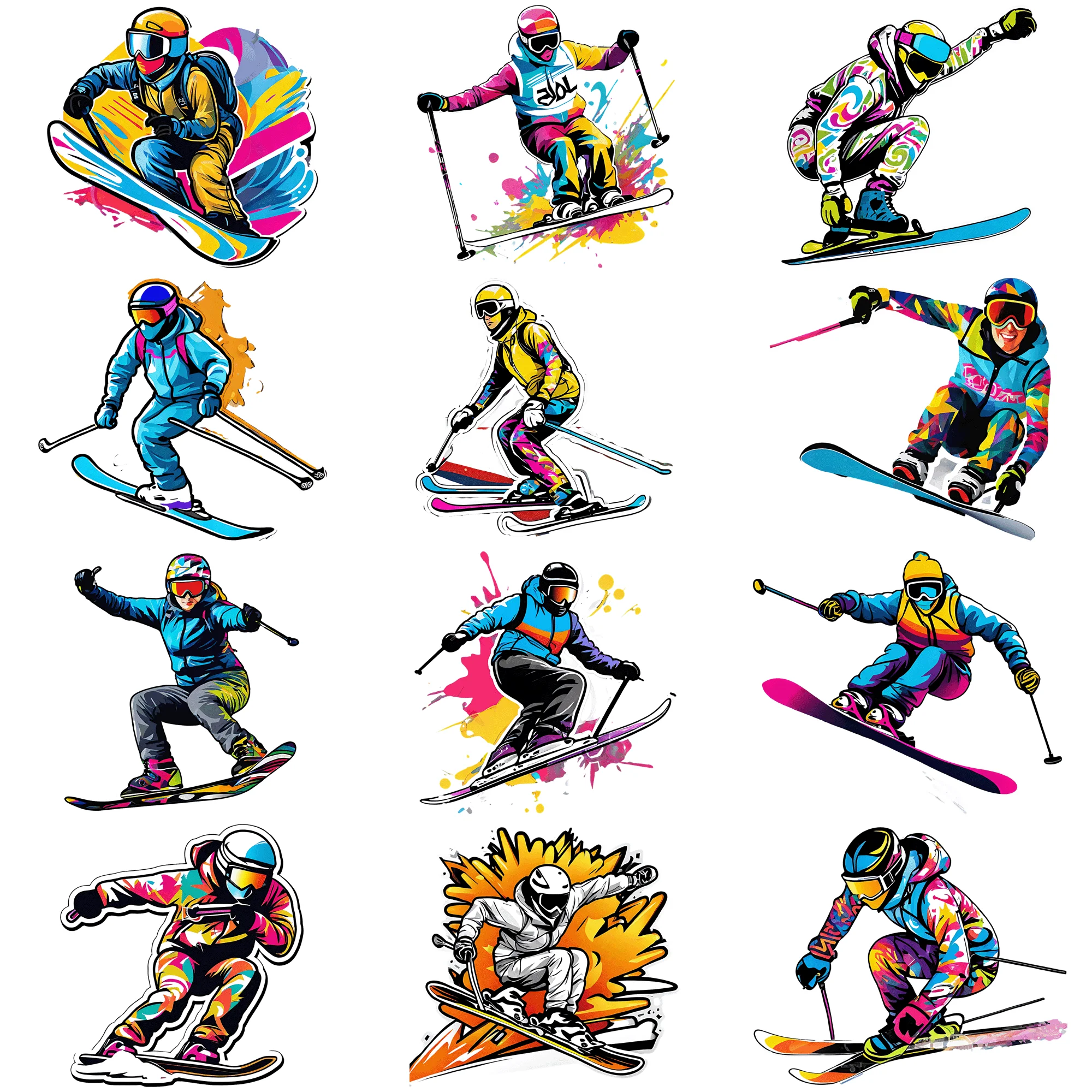 50 pieces full body graffiti stickers for skiing sports Colorful Cartoon  Stickers Set for Creative DIY Projects