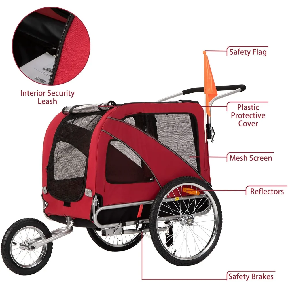 Pet Strollers,Pet Trailer and Jogger 2 in 1 Function with Easy Folding Cart Frame for Medium Pet Strollers