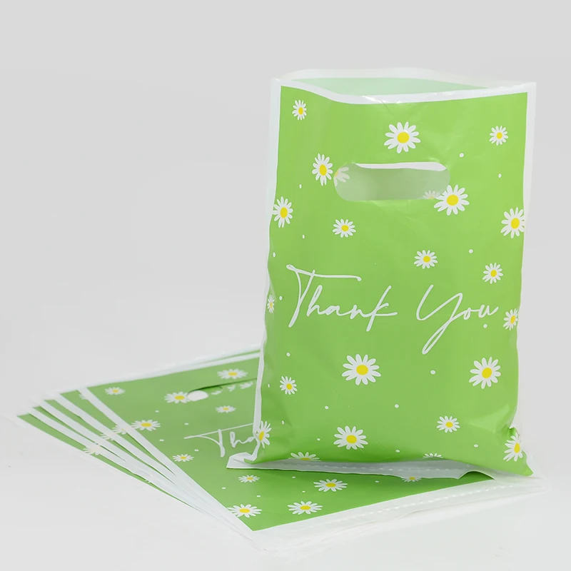 50/10pcs Daisy Flower Thank You Gift Bags Plastic Candy Cookie Packaging Bag Wedding Birthday Party Decor Supplies Baby Shower