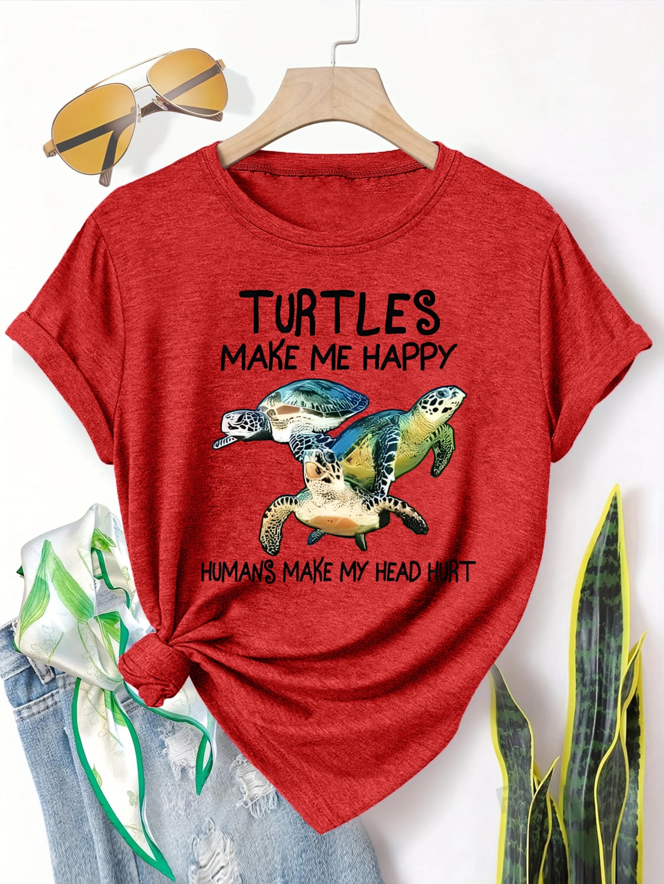 

Plus size women's short sleeve T-shirt Turtles Make Me Happy Humans Make My Head Hurt soft and comfortable fabric summer