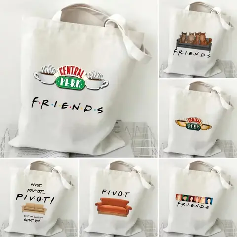 FRIENDS Tv 쇼 프린트 캔버스 숄더백 쇼핑백 그래픽 토트 핸드백 하라주쿠 여성용 구매자 가방 에코 대용량