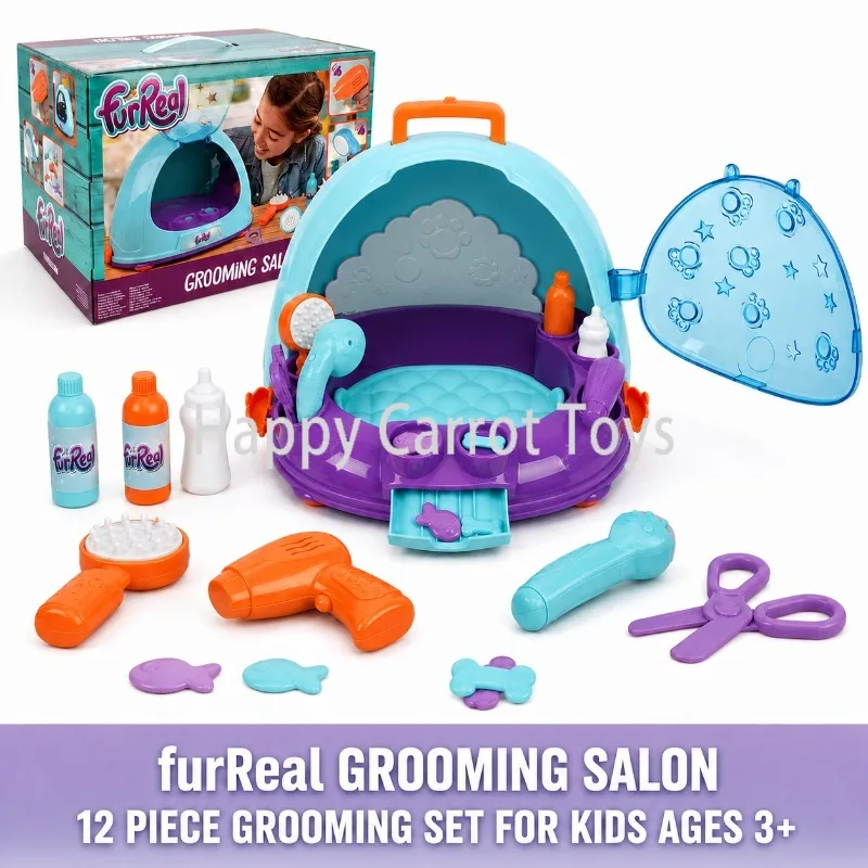 Original FurReal Grooming Salon Puppy Hairdressing Pretend Playset Professional Pet Groomer Light Blue Enclosed Grooming Pod Toy
