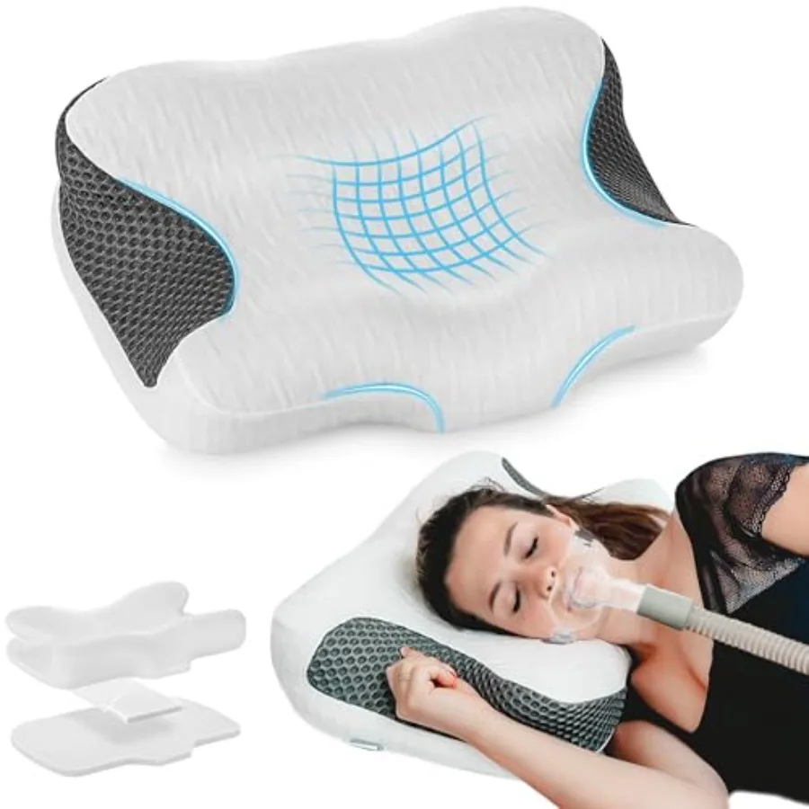 

Подушка для сна с CPAP-системой для шеи, эргономичная, регулируемая по высоте, с поддержкой шеи, из пены с эффектом памяти, для пользователей CPAP, с чехлом