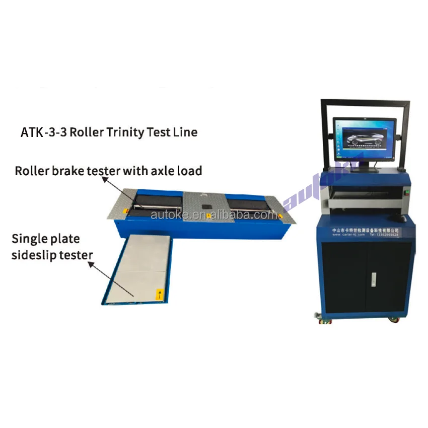 3-in-1 Automatic Vehicle Test Line Roller Axle(Wheel)Load Brake Tester Sides Tester