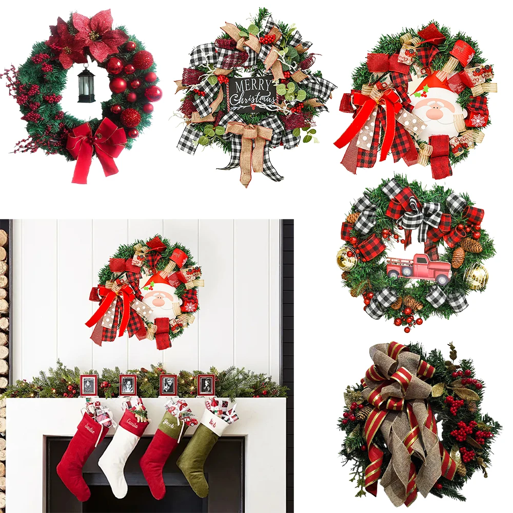 

Рождественский подвесной венок, украшения для входной двери, венки, рождественские искусственные гирлянды, рождественские венки из ротанга для рождественской вечеринки