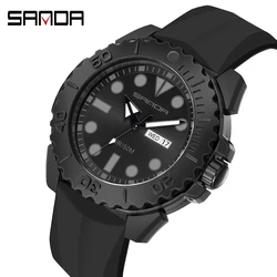 2023 Sanda Brand Luxury Men's Silicone Sports Wrist Watch 50m Waterproof Date Calendar Business Quartz Watches Relogio Masculino