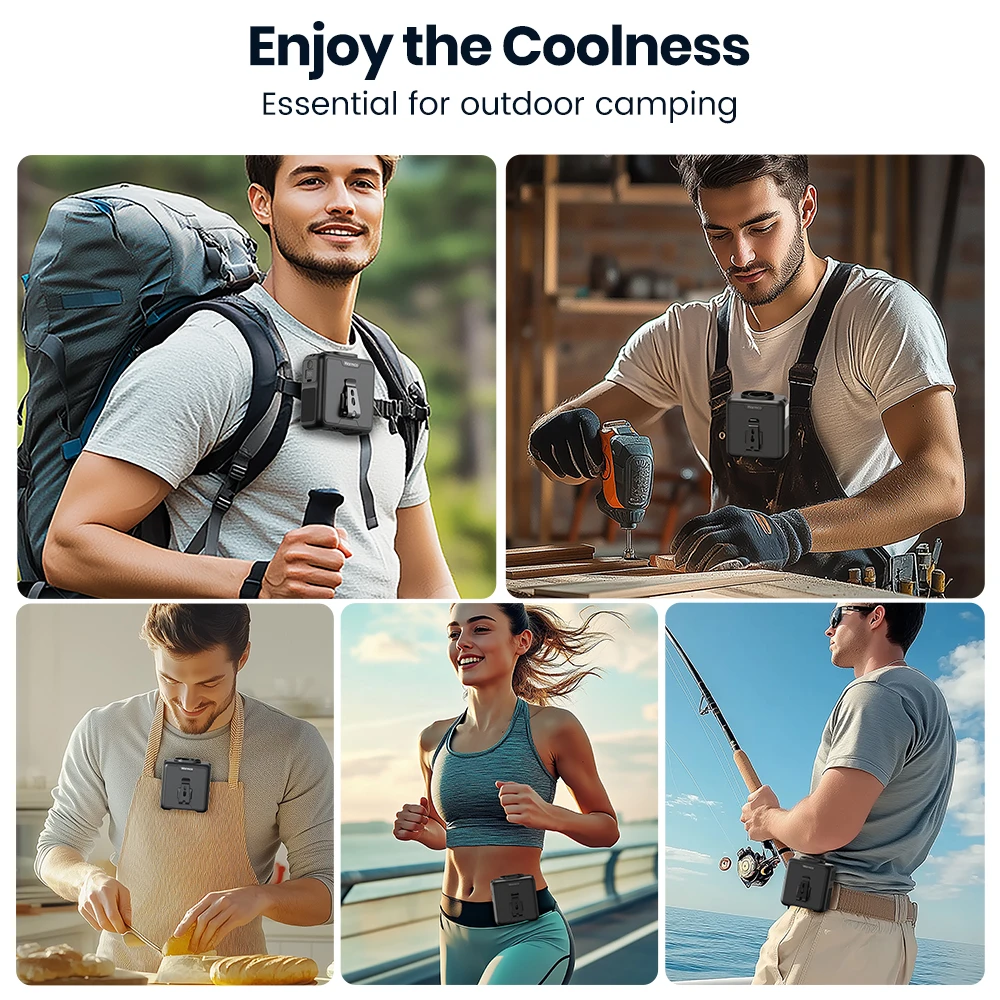 مروحة خصر محمولة من Warmco قابلة لإعادة الشحن، مشبك 10000 مللي أمبير في الساعة على مروحة الرقبة الشخصية، تعمل على 24 ساعة، 4 سرعات وتدفق هواء قوي 16000 دورة في الدقيقة،