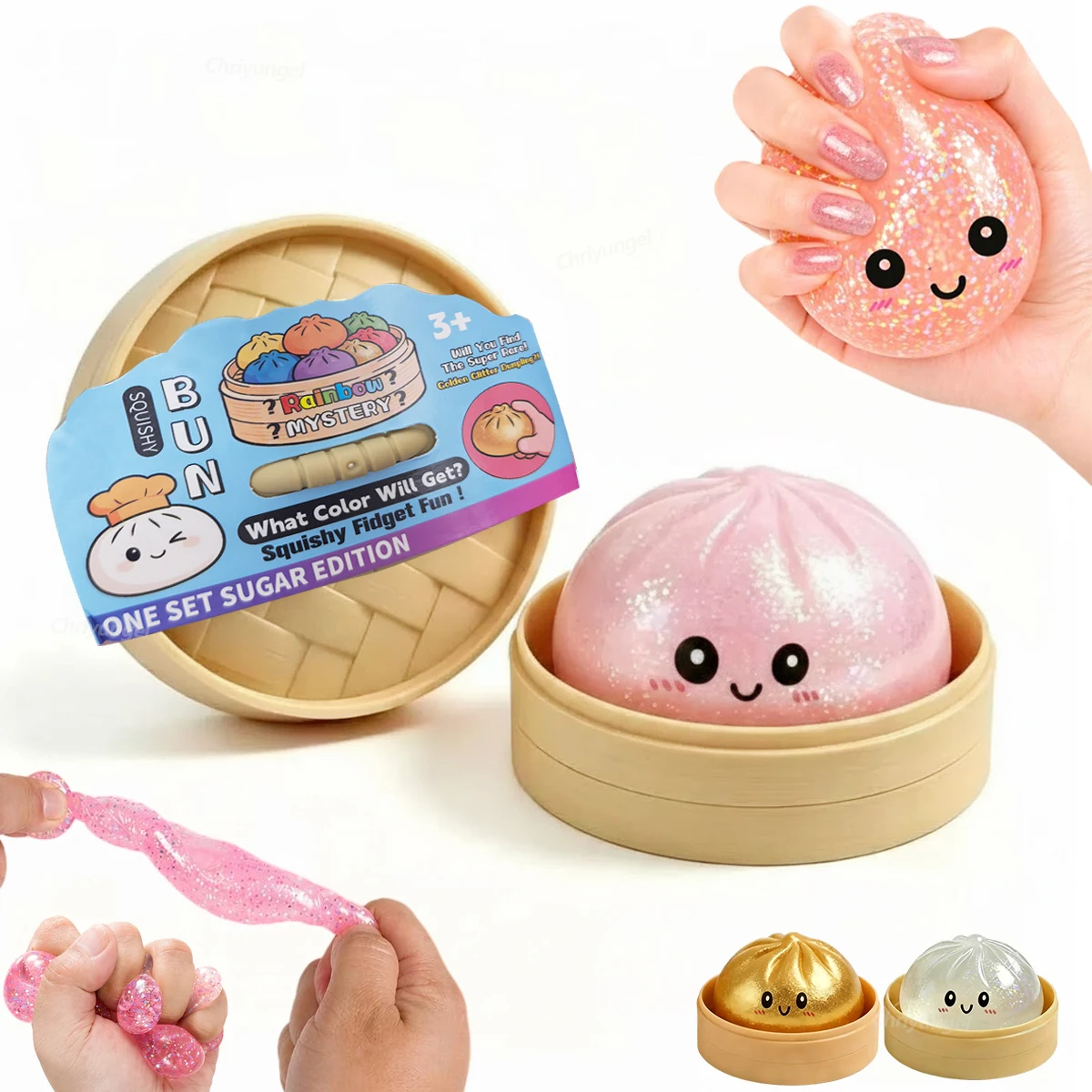 Large Pressure Dumpling Stress Blind Box Fluffy Relief Toy with Steamer Random Color Soft Sensory Squeeze Toys Surprise Gift