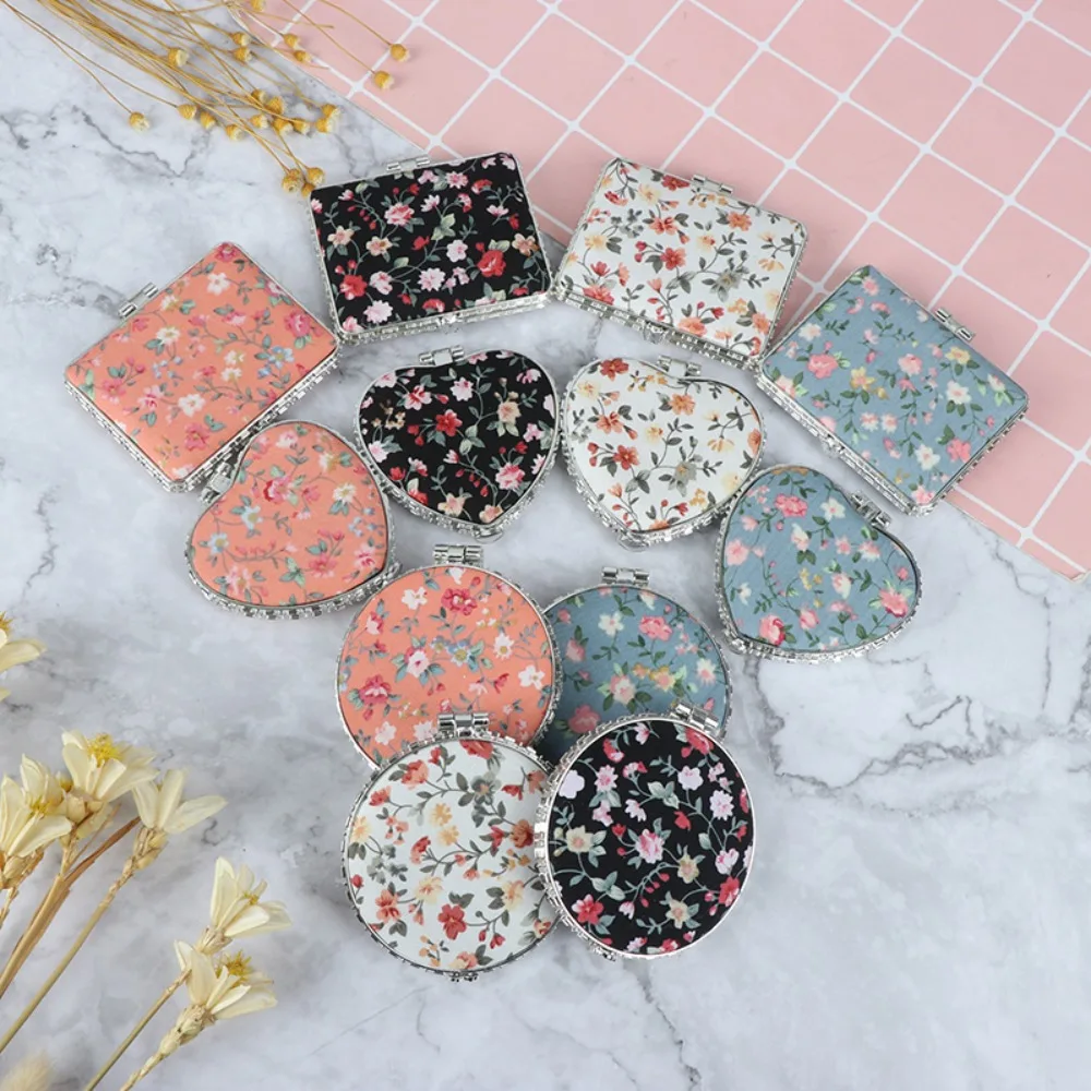 Elegant Vintage Mini Makeup Floral Mirror Portable Cloth Cover Pocket Cosmetic Mirror Foldable Compact Pocket Hand Mirror Women