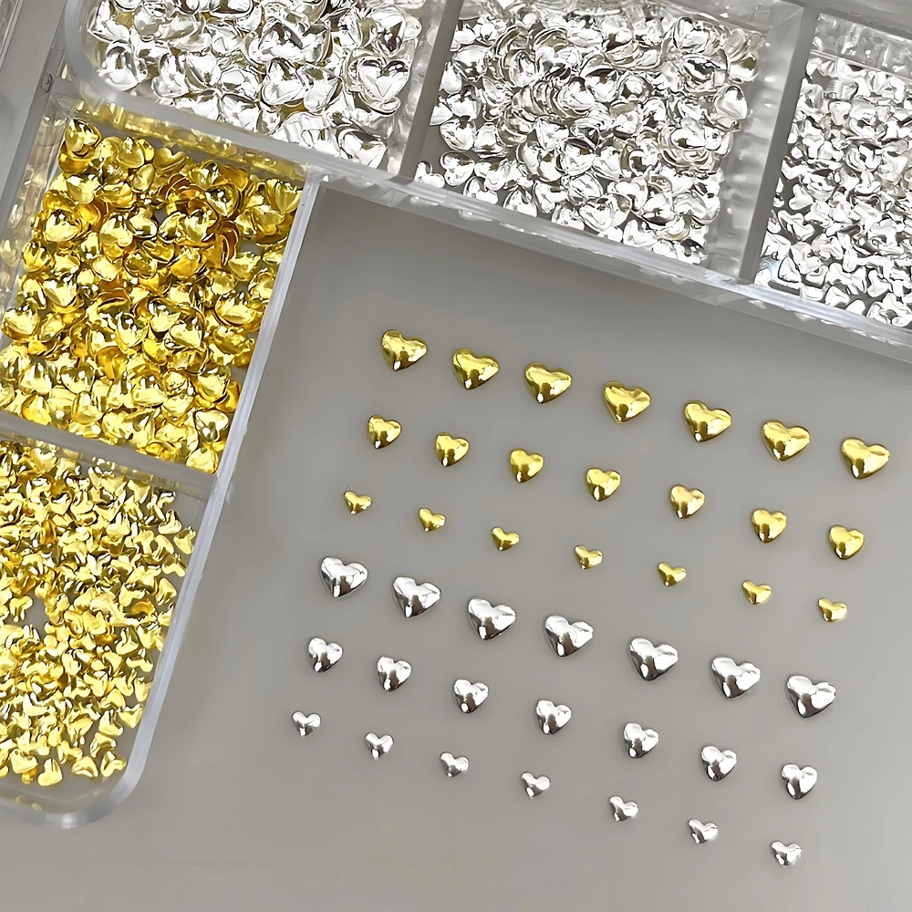 1 Box Mini Metal Love Heart Nail Art Charms Rivet Parts Accessories For Nails Decoration Design Manicure Decor Supplies Material