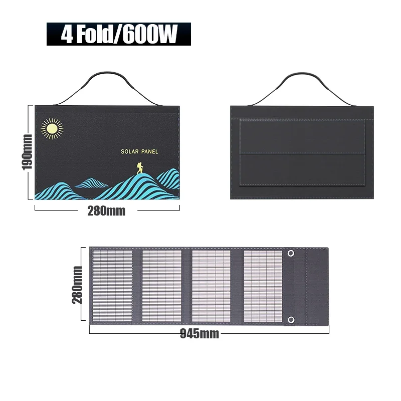 800W Solar Panel Portable Folding Bag USB+DC Output Solar Charger Outdoor Power Supply for Home Mobile Phone Power Generator