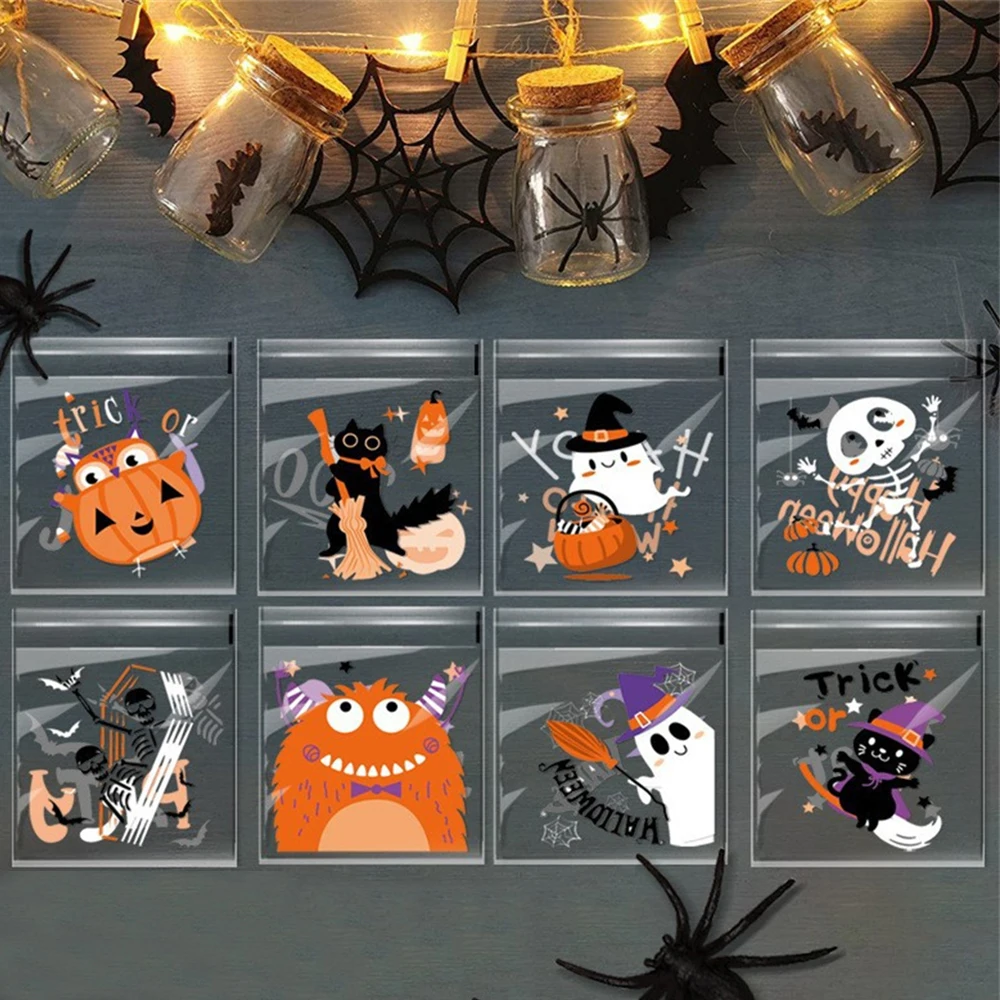 100 Stück Halloween Süßigkeiten Taschen Kürbis Geist Kunststoff Geschenk beutel transparente Keks Verpackung Tasche DIY Halloween Party Dekor liefert
