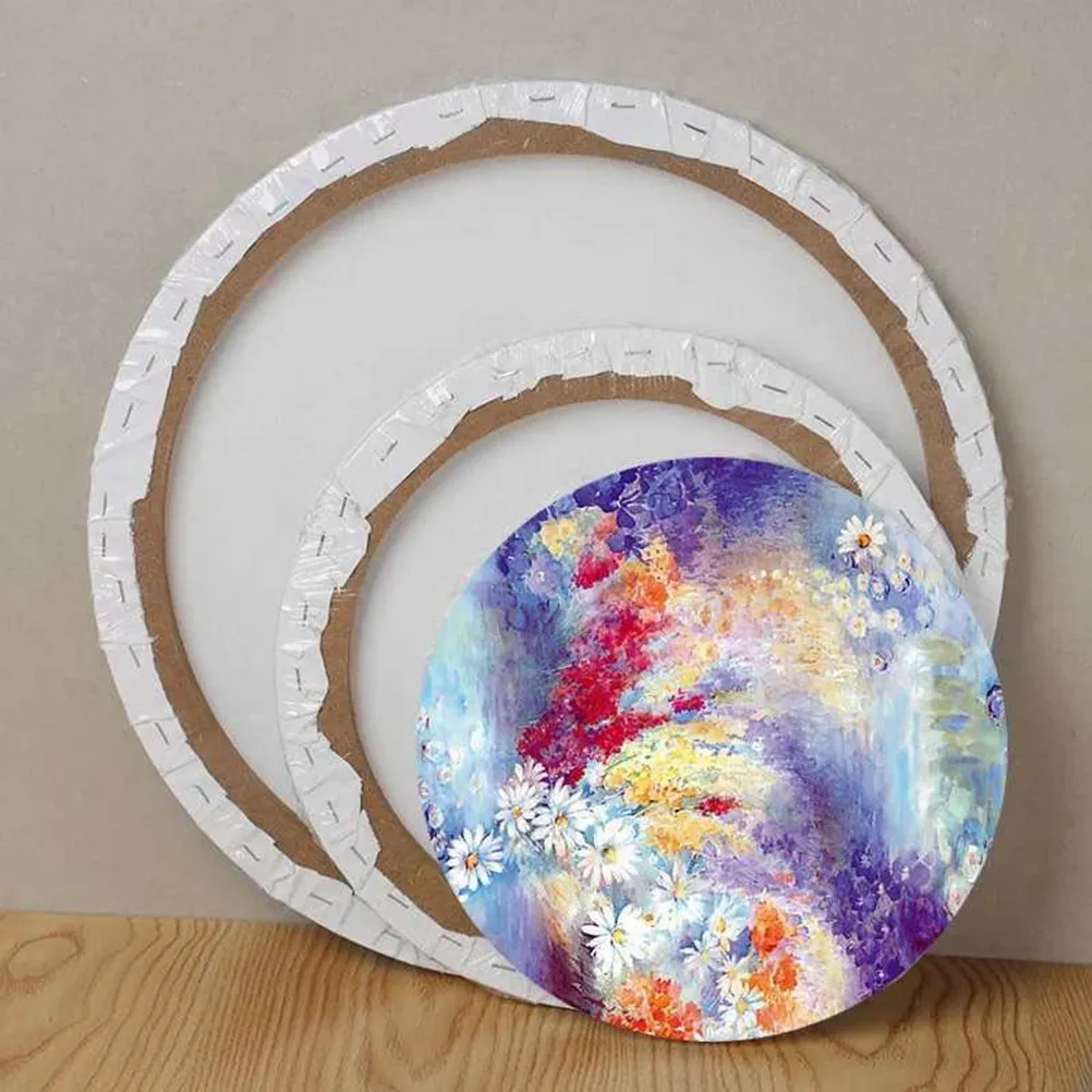2Pcs 20Cm Round Stretched Canvas Panels for Oil Acrylic Gouache Painting Premium Cotton Fabric on Solid Wood Frame Blank Artist