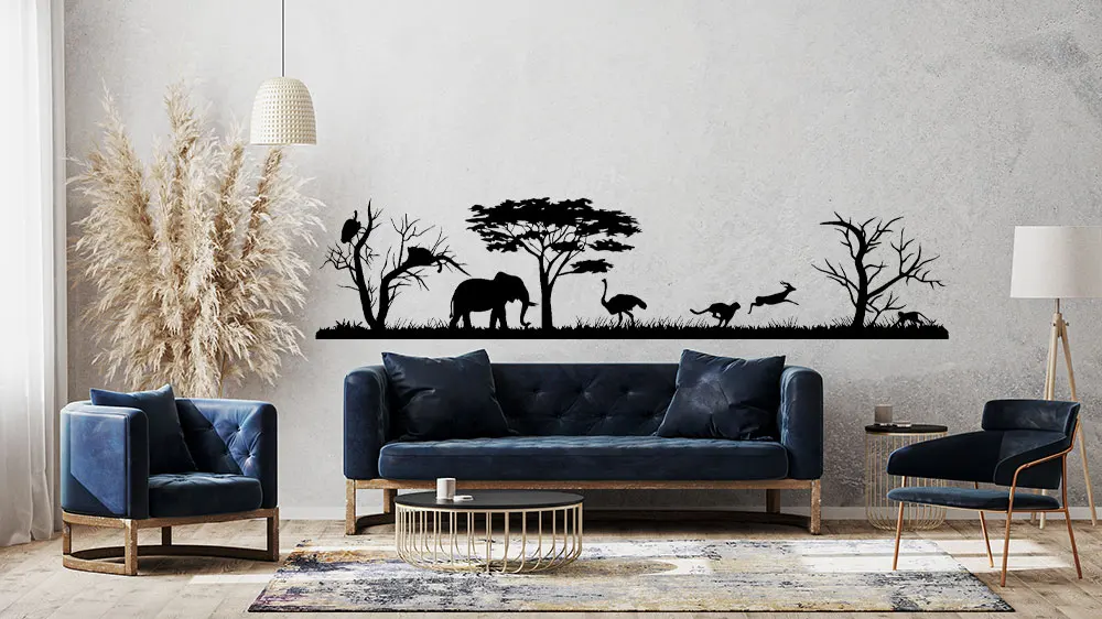 African Safari Wall Decal Forest Silhouette Vinyl Stickers Home Decor Animal Wall Vinyl Nursery Decor Jungle Safari Africa 3119 image 4