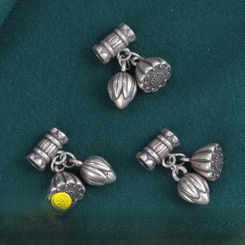 S925 순은 블라 로터스 버드 펜던트 수제 비딩 재료 DIY 패션 주얼리 액세서리 라운드 튜브 빈티지 스타일