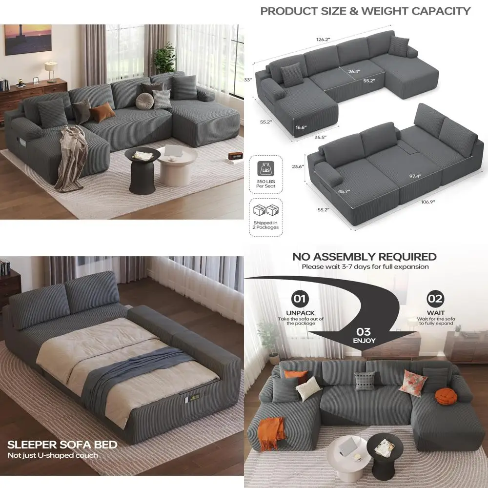Modulares 126.2-Sofagarnitur in U-Form mit Memory-Schaum, Cloud-Couch aus Cord