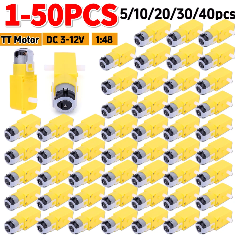 1-50Pcs Dual Shaft TT Motor DC 3-12V for Arduino DIY Smart Car Robot Electric Gear Motor 1:48 Plastic TT Motor Tire Wheel