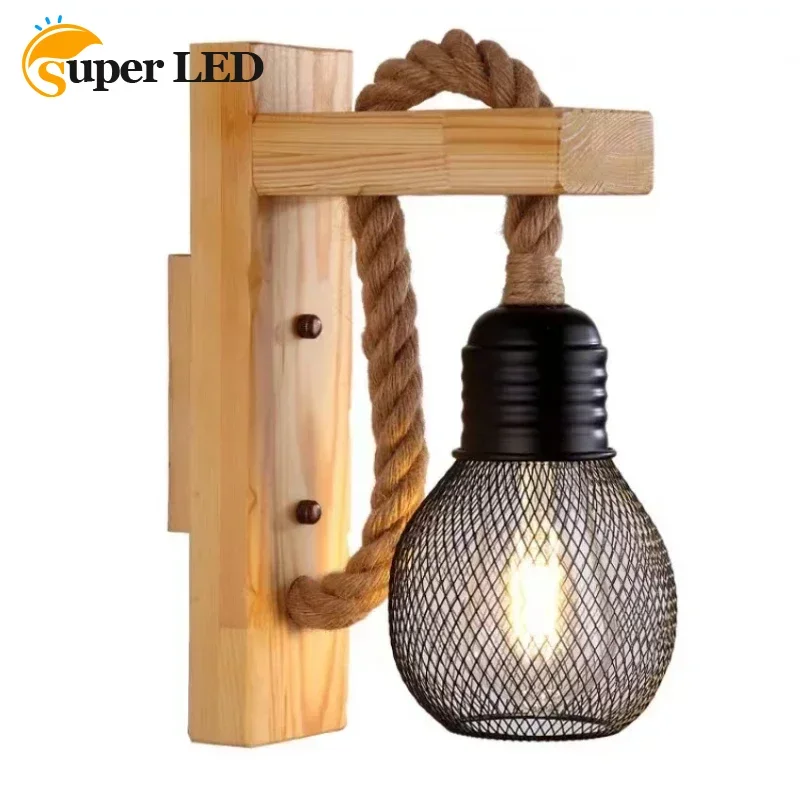

American Retro Industrial Style LOFT Corridor Staircase Wooden Wall Lamp Solid Wood Creative Bedroom Living Room Decorative Lamp