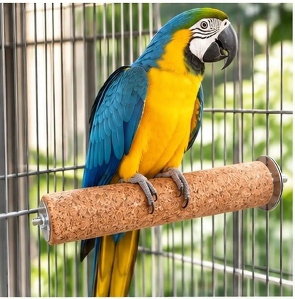 Wooden Cork Parrot Perch Stand for Claw Grinding Beak Chewing Natural Foot Care Bird Cage Accessory Compatible with Cockatiel