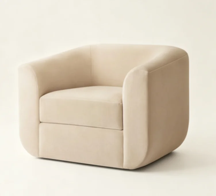Rounded Cube Accent Chair Curved Enclosed Arm Upholstered Lounge Chair Modern Minimalist Fabric Single Sofa for Living Room
