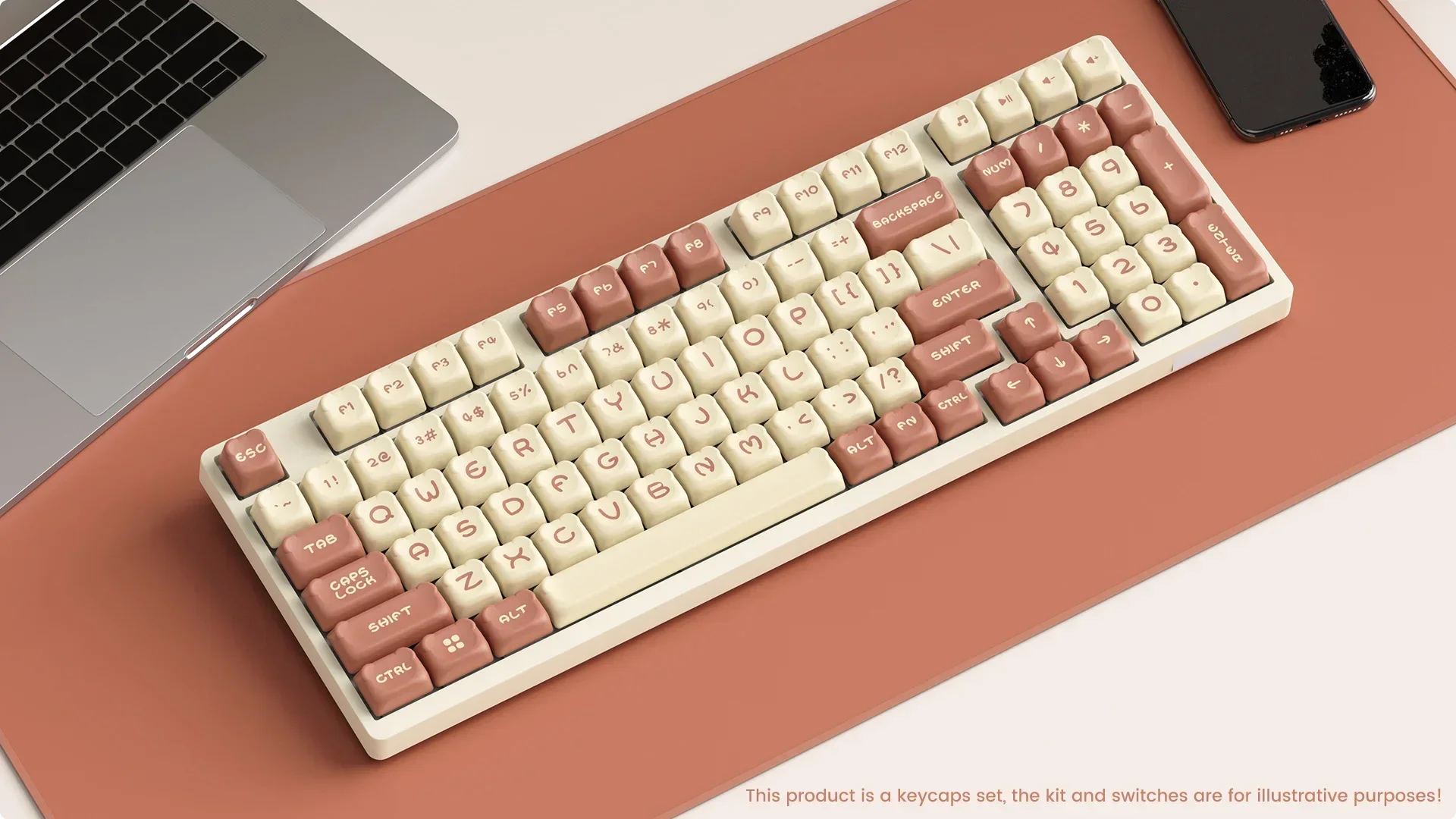 Mocha Bear Keycap Set 122-Key For 65% TKL 1800 Compact Full Size Layout Keyboard Keycaps