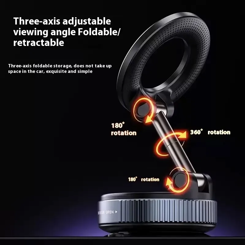 Support de téléphone magnétique pour voiture pliable Design 360 °   Support sous vide réglable pour console centrale de voiture/bureau/salle de bain/utilisation universelle