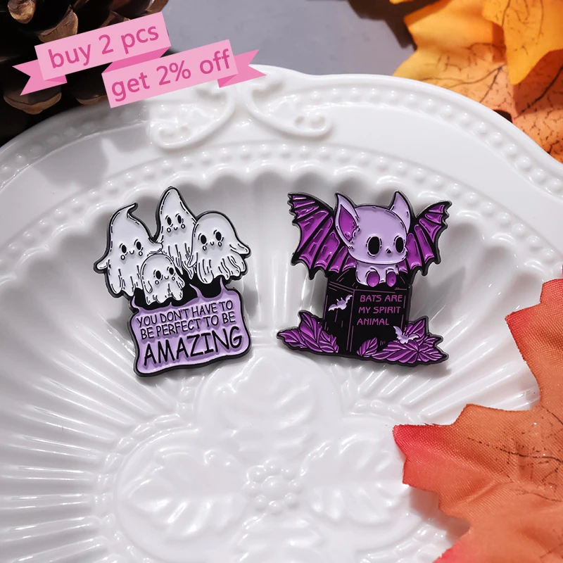 Halloween Satan Enamel Pins Custom Cute But Creepy Bat Ghost Brooches Lapel Badges Gothic Animal Jewelry Gift for Kids Friends