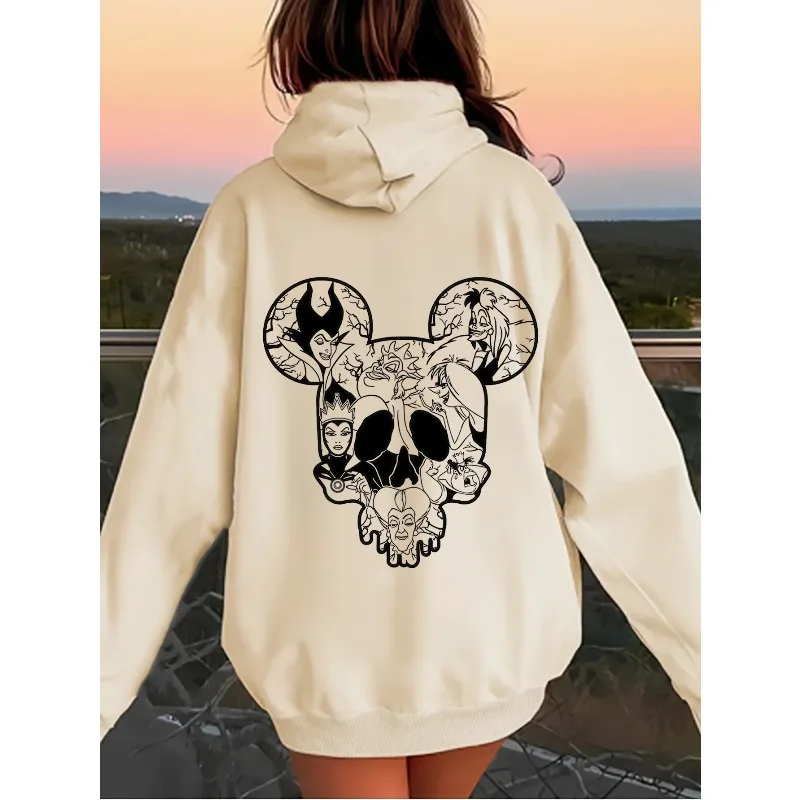 ديزني القوطية نمط ميكي الجمجمة طباعة شعبية ملابس الشارع عارضة وعصرية للرجال والنساء في الخريف والشتاء