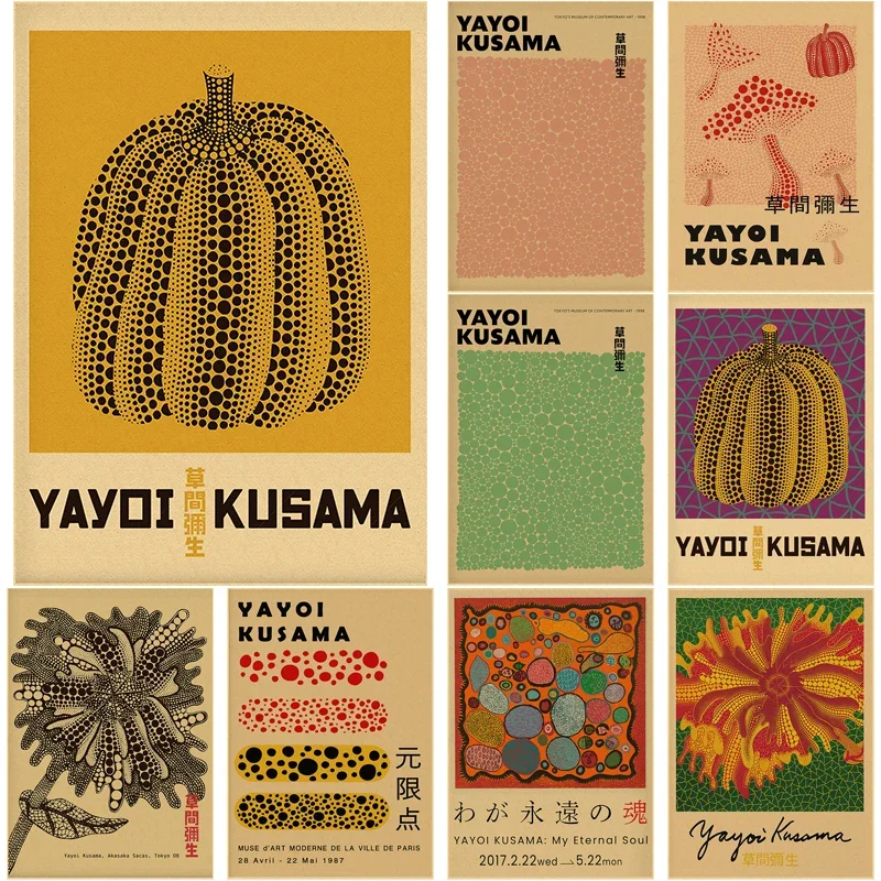 Yayoi Kusama Tentoonstelling Poster Pompoen Stippen Japanse Art Print Posters Vintage Home Room Bar Cafe Decor Esthetische Muurschildering