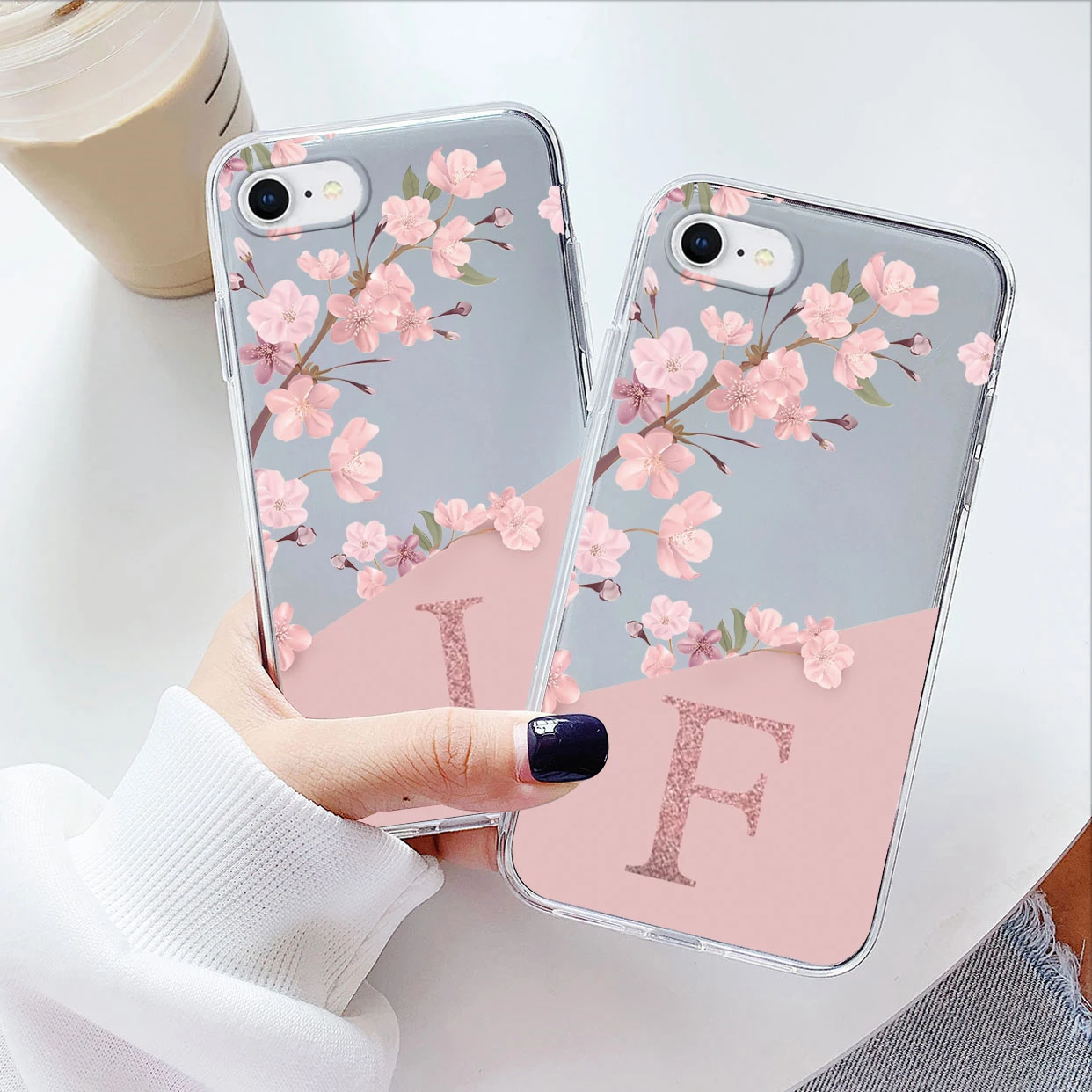 Flowers Letter Case For iphone 7 8 Plus SE 2020 Capa Clear Soft Silicone Covers For iphone 7plus 8+ Fundas Alphabet Transparent