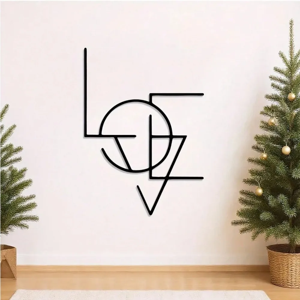 Arte de Parede em Metal com Letra Tau, Coração Moderno em Ferro Preto com Design em V, Presente Minimalista para Casamento, Aniversário e Dia dos Namorados