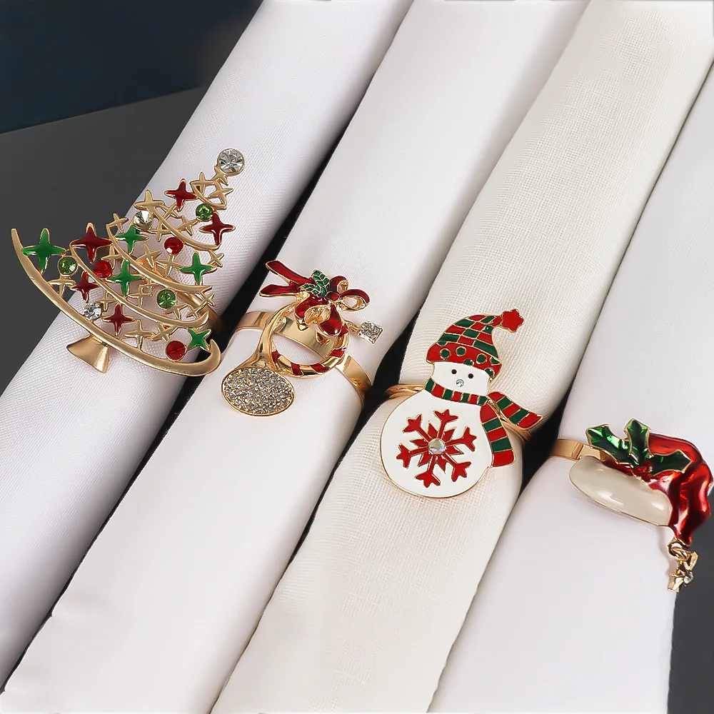 6 sets of hotel creative oil dripping Christmas hat scarf snowman diamond trumpet Christmas tree napkin rings 24 pieces