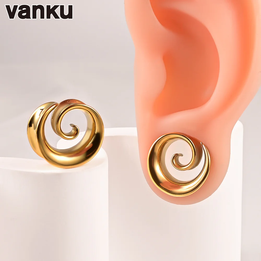 

Vanku 10pcs New Stainless Steel Simple Spiral Saddle Ear Tunnel Plugs Expander Stretchers Gauges Earrings Piercing Body Jewelry