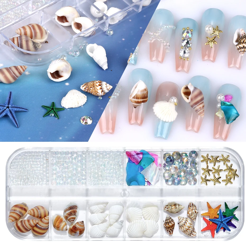 Ocean Series Nail Art Rhinestones Shell Starfish Conch Sea Design Beach Decoration DIY Charm Jewelry Manicure Accessories Parts