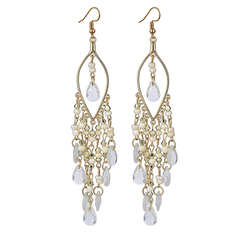 Ethnische Lange Acryl Wasser Tropfen Ohrringe für Frauen Retro Boho Gold Farbe Hohl Quaste Ohrringe Bijoux Femme Zubehör – Detail 30