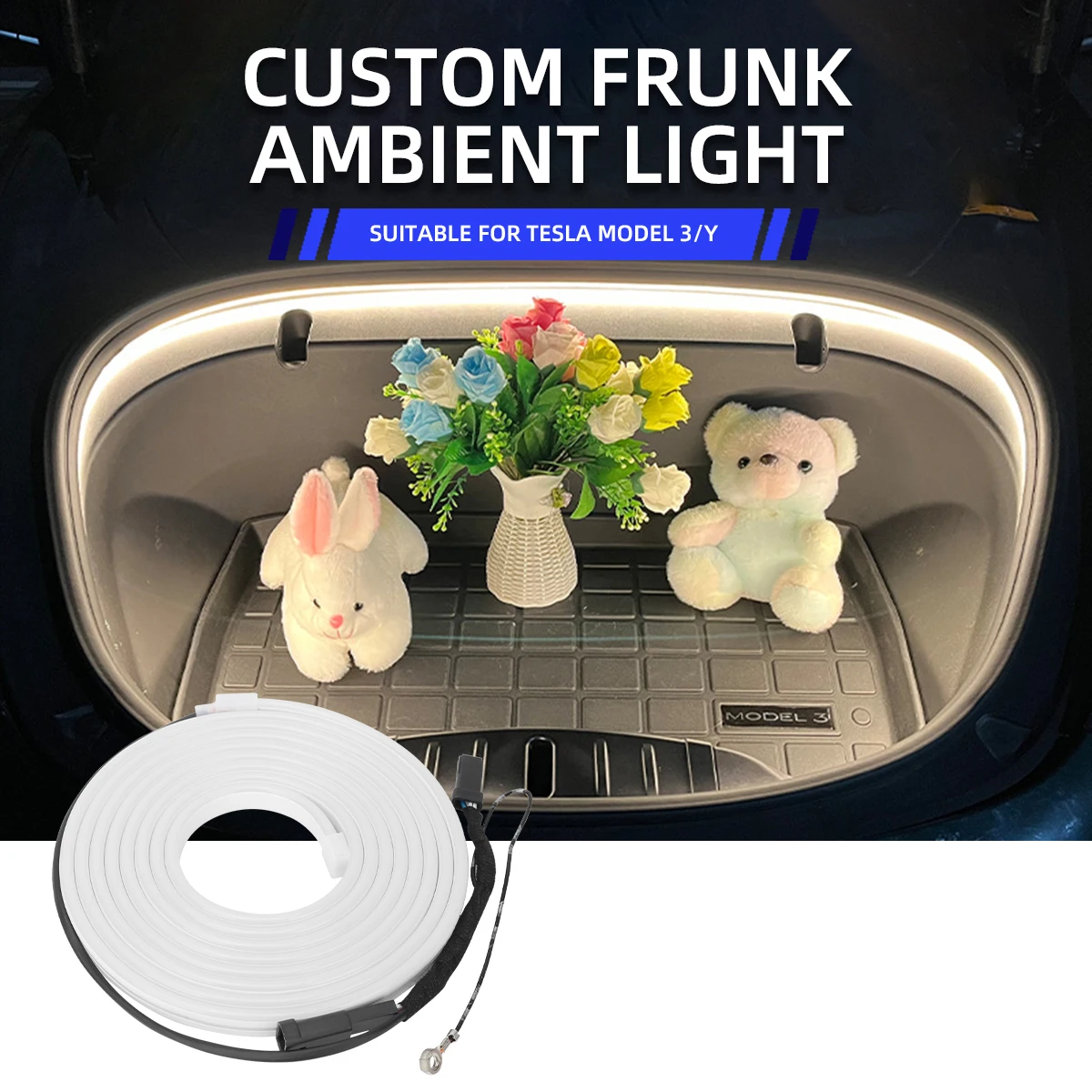 For Tesla Model 3/Y/S Juniper Front Trunk LED Ambient Surround Light Flexible Strip Decorative Lamp Warm White Car Accessories