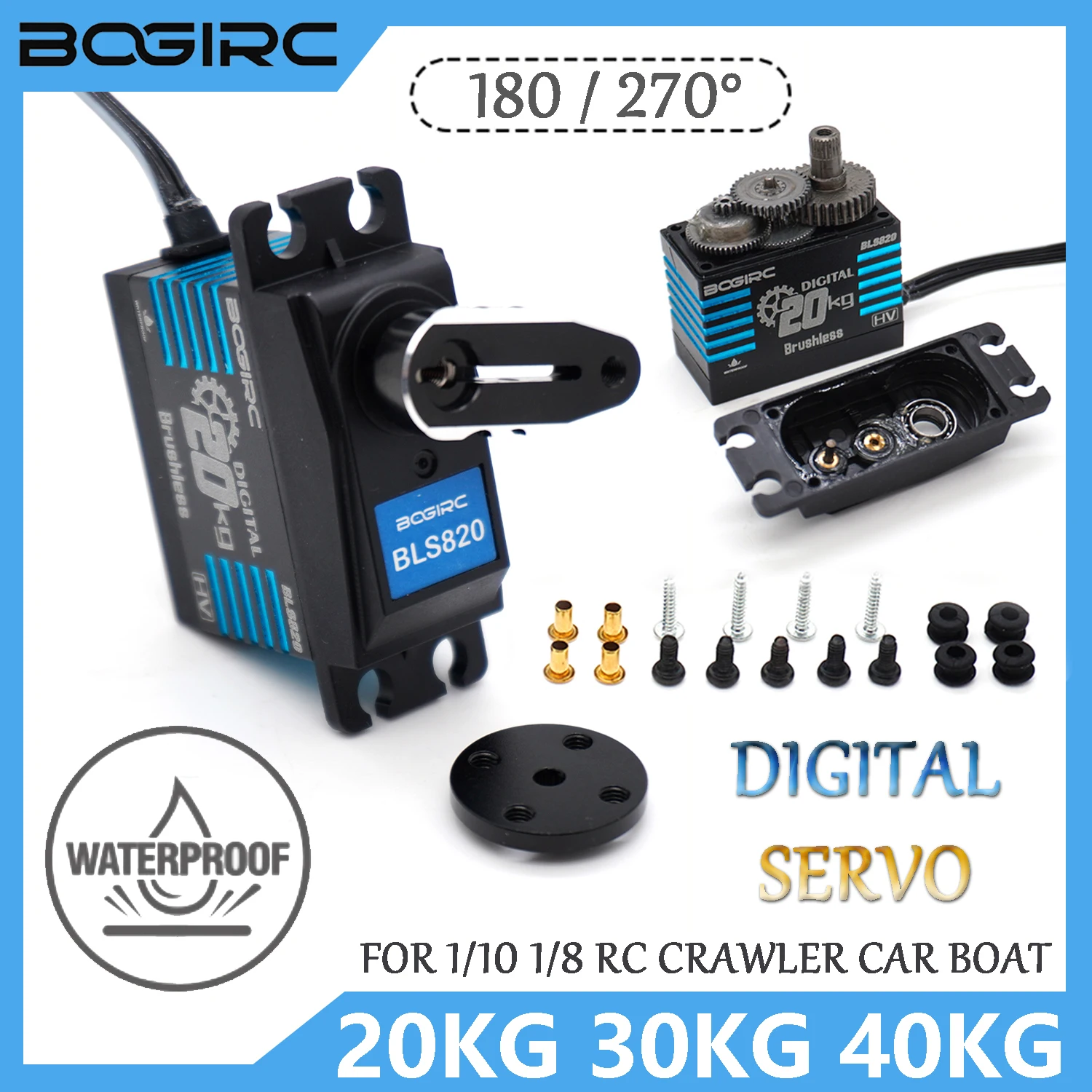 BOGIRC Bezszczotkowe Serwo Cyfrowe HV 20KG 30KG 40KG Wodoodporne 180/360 Stopni Metalowe Przekładnie do Samochodów RC Crawler 1/10 1/8, Łodzi, Części DIY