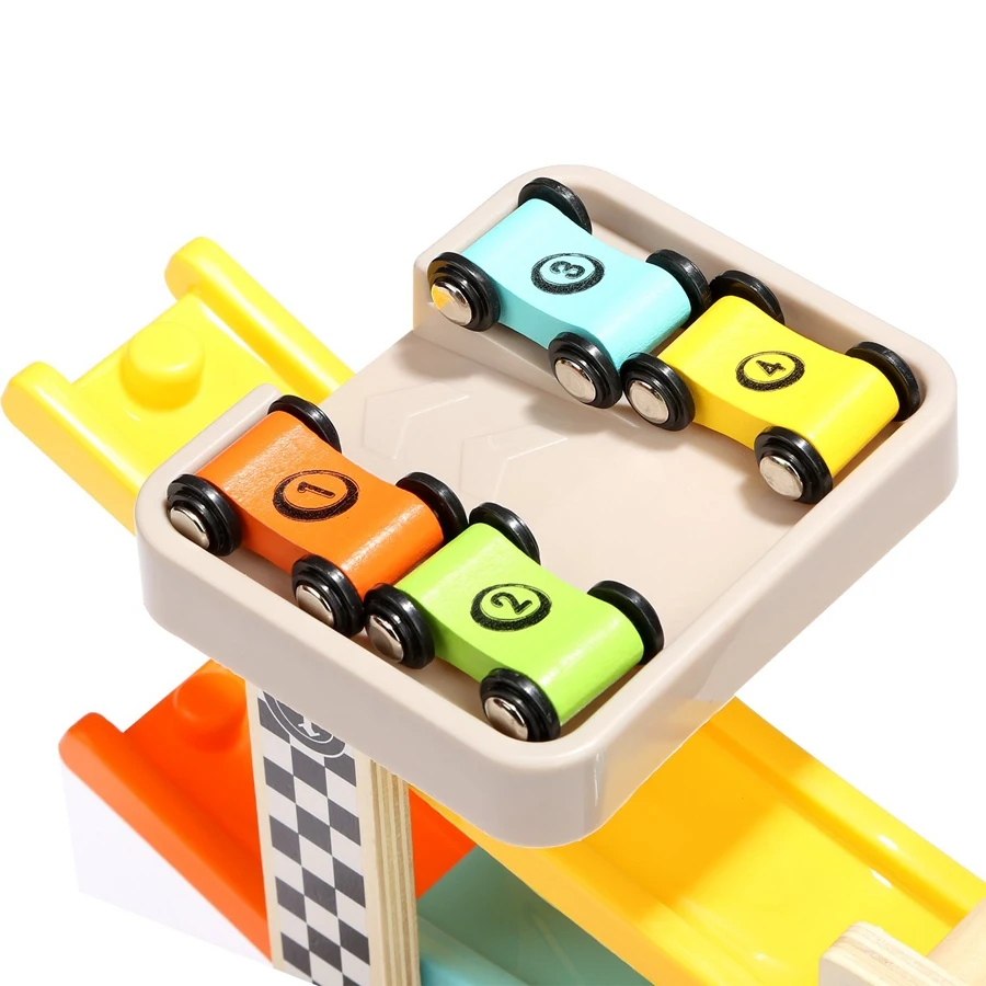 Wooden Car Ramp Race Track Toy Toddler Car Playset Replacement Cars 12 Pack