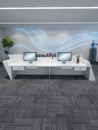 

cn8617 ss Painting, simple and modern white beauty salon, bar company welcome reception desk cashier table