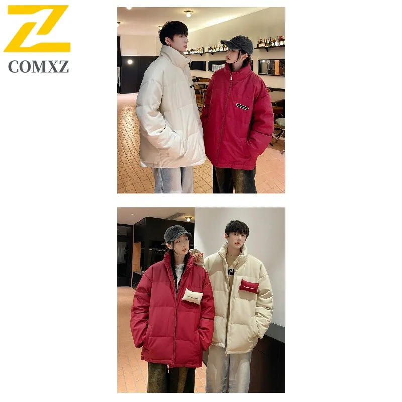 COMXZ Parker Coat Lightweight Waterproof Stand Collar Casual Skiing Down Jacket Travel Warm Classic Puffer Jacket Men's Clothing