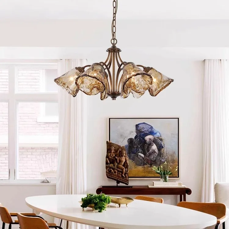 Copper Chandelier For Living Room Bedroom Dining Room Kitchen Villa Luxury Retro Style Art Smoked Glass Lamp Brown Pendant Light