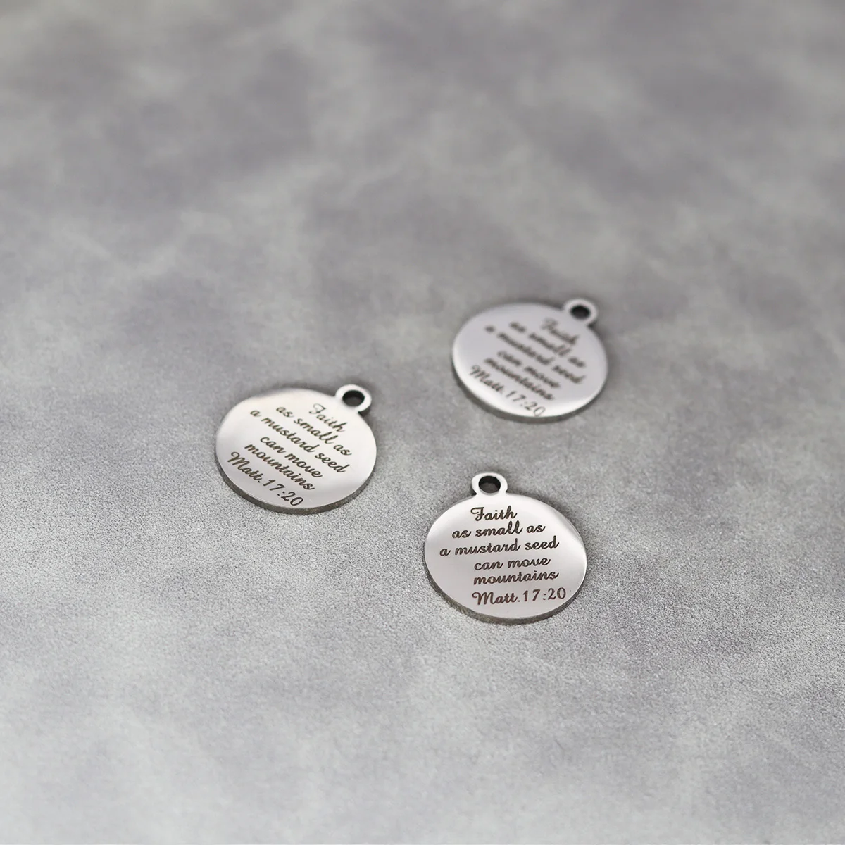 3Pcs/lot Faith As Small As A Mustard Seed Can Move Mountains Laser Engraved Stainless Steel High Polish Mirror Surface Pendants