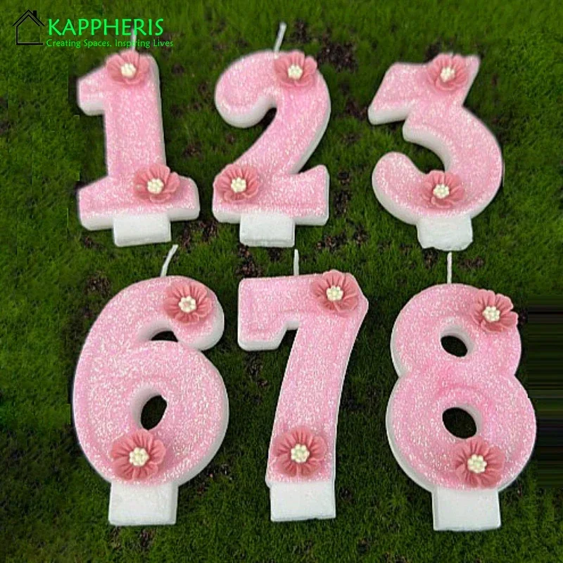 Purple Pink Barbei Birthday Beautiful Birthday Number Candles Sparkling for Cake Topper Decoration Flower Pure Bee Honey Candles