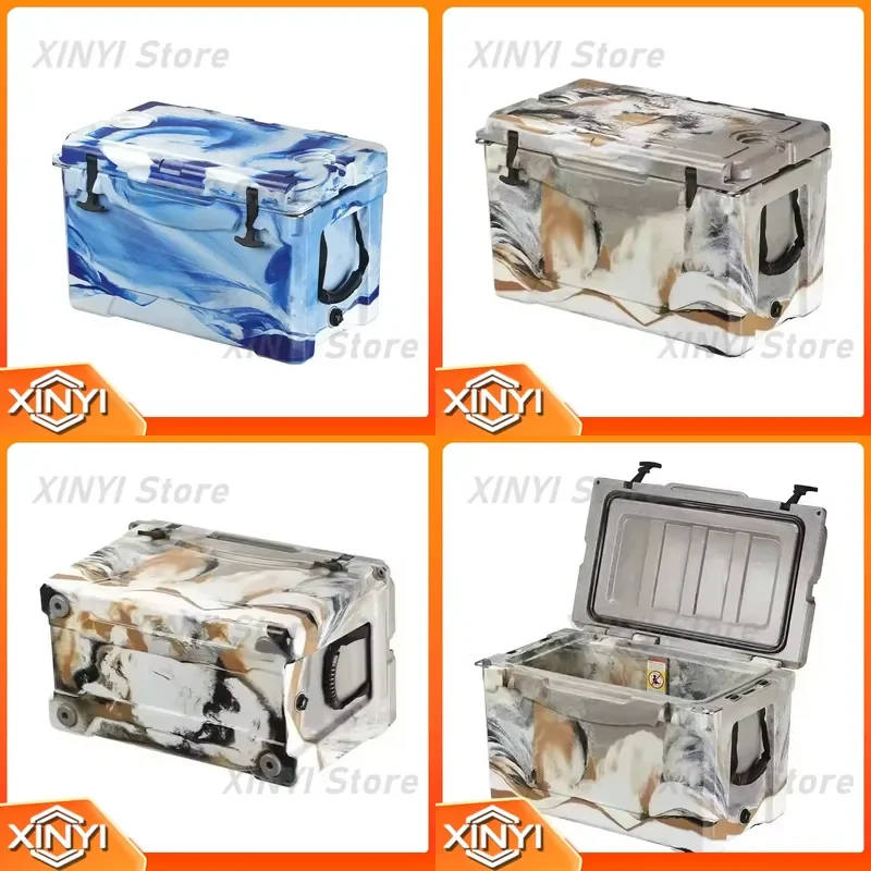 50L Insulated Plastic Cooler Box with Letter Pattern Portable Freezer for Food and Beverage Storage