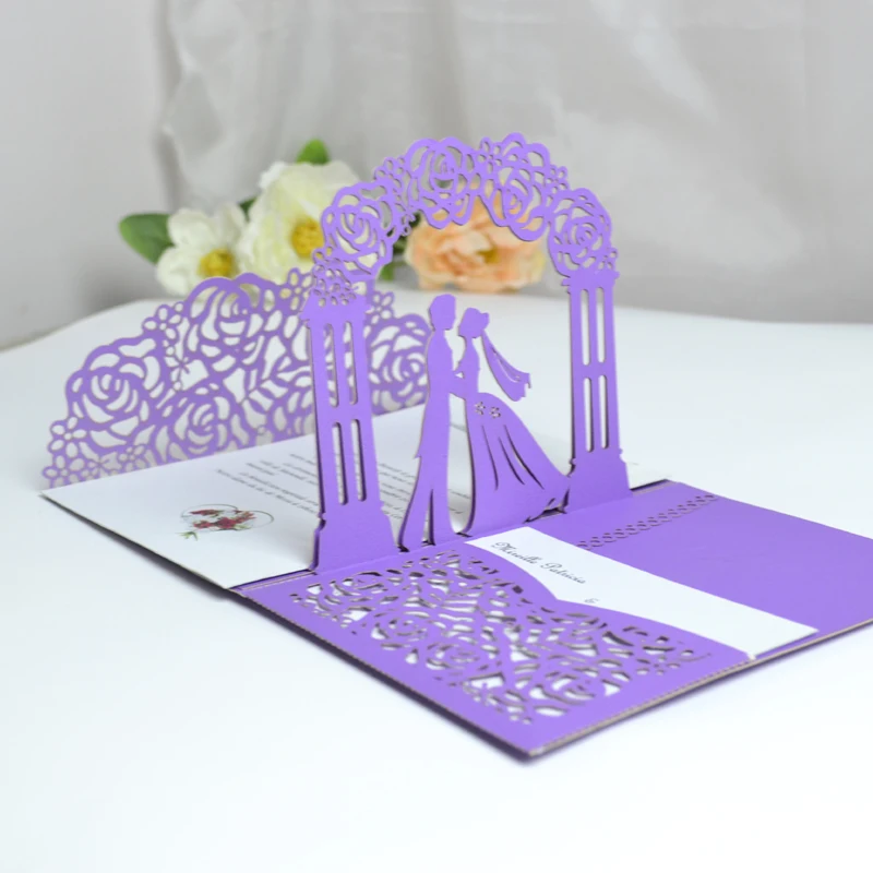 Beautiful 3D Pop Up Wedding Invitations Customize Wedding Decorations Laser Cut Wedding Invitation