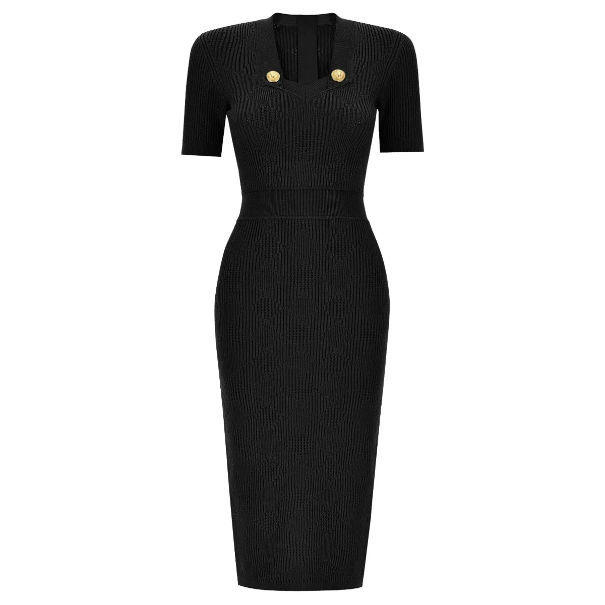 Women Slim Fit Knitted Dress Short Sleeve Diamond Hollow Out Autumn Fashion High Quality New Style