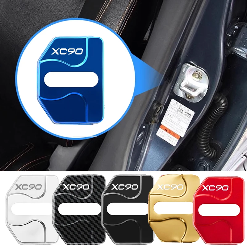 4pcs Car Door Lock Cover Emblem Protection Stickers for Volvo XC90 Logo 2015-2020 Auto Interior Decal Replacement Accessories