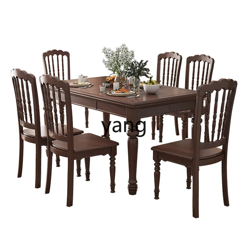 LH rustic solid wood dining table home restaurant retro rectangular dining table and chair combination furniture