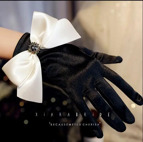 

Women's Black Gloves Bow Vintage Wedding Spring