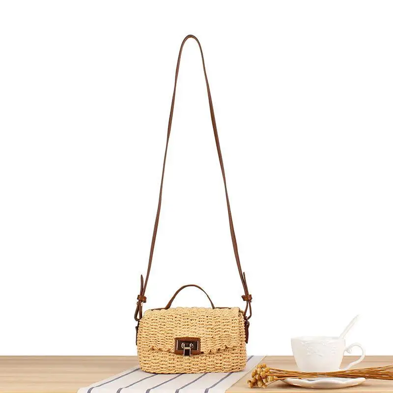 Fashion Small Straw Bag Weave Flap Crossbody Bag for Women Handmade Shoulder Bags Casual Summer Beach Phone Purses 2024